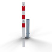 Barrier posts | Steel tube 70 x 70 mm | removable, with Euro profile cylinder lock | hot-dip galvanized and white coatedwith three red reflecting stripes | without eyelet